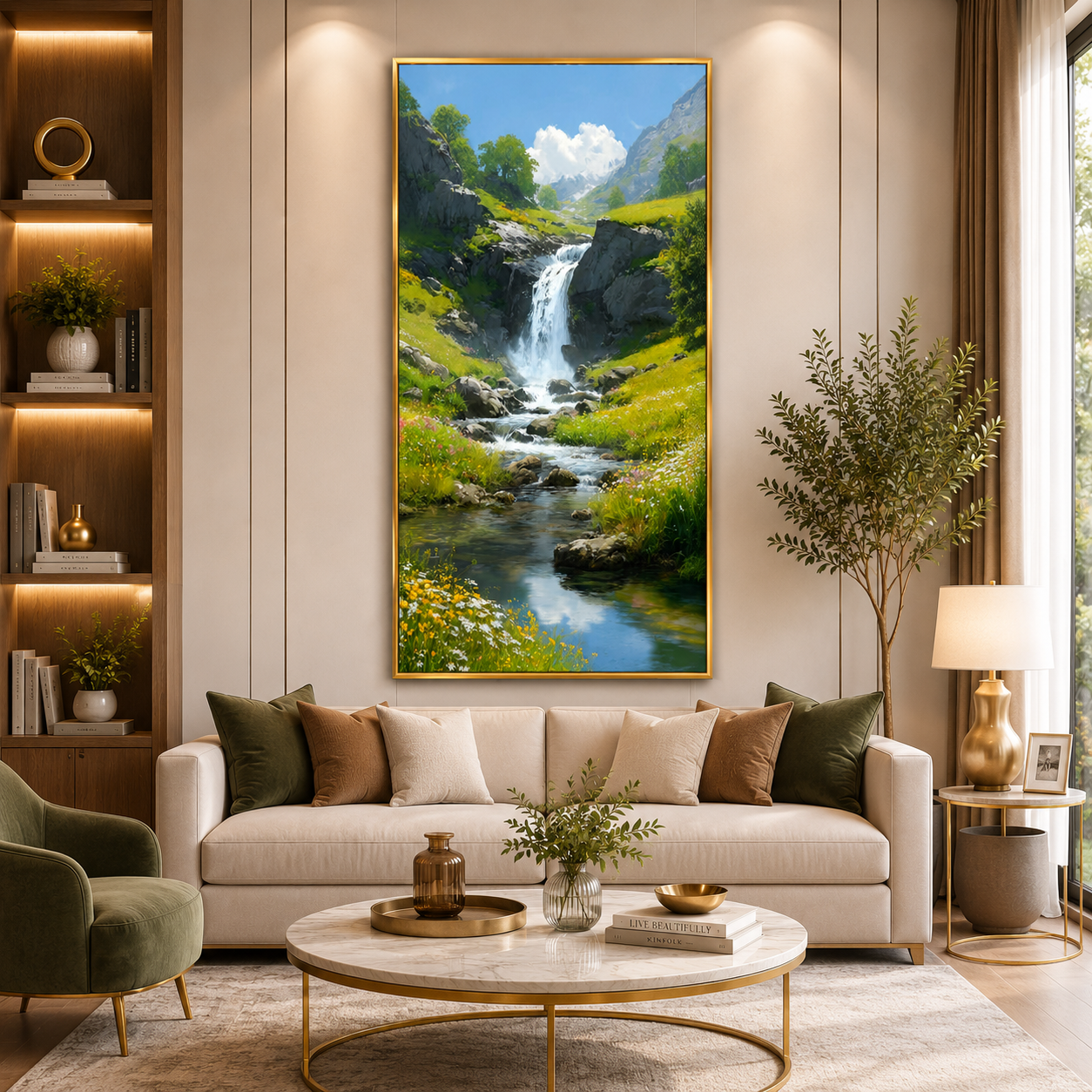 Mountain Waterfall Canvas Wall Art for Nature-Inspired Decor