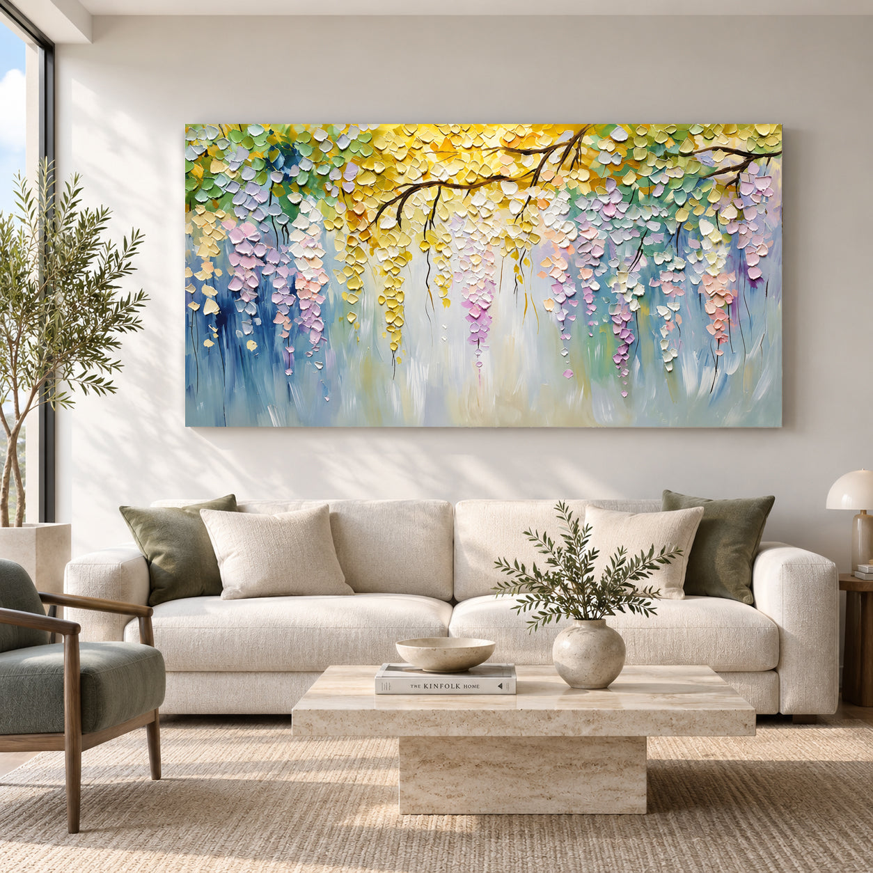 Wisteria Flower Canvas Wall Art Painting for Living Room