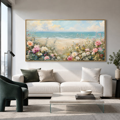 Coastal Beach Floral Canvas Wall Art Painting for Living Room