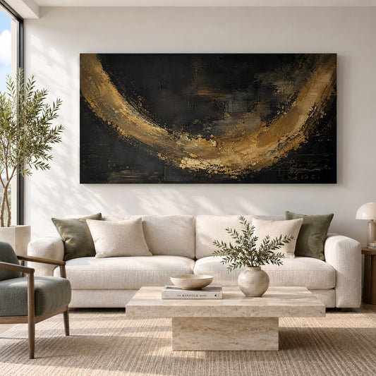 Black and Gold Abstract Canvas Wall Art Painting for Modern Living Room