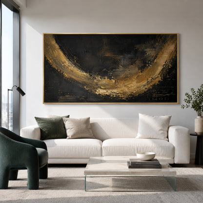 Black and Gold Abstract Canvas Wall Art Painting for Modern Living Room