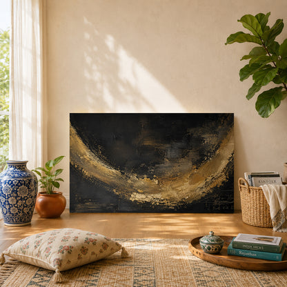Black and Gold Abstract Canvas Wall Art Painting for Modern Living Room