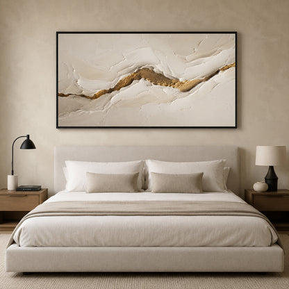 White and Gold Abstract Canvas Wall Art Painting for Living Room