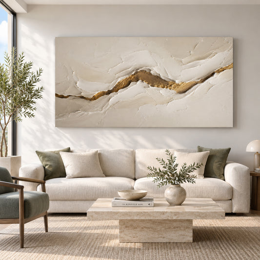 White and Gold Abstract Canvas Wall Art Painting for Living Room