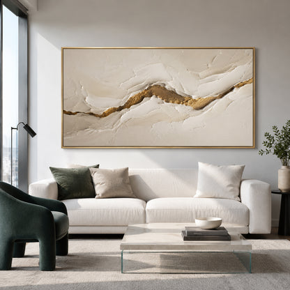 White and Gold Abstract Canvas Wall Art Painting for Living Room