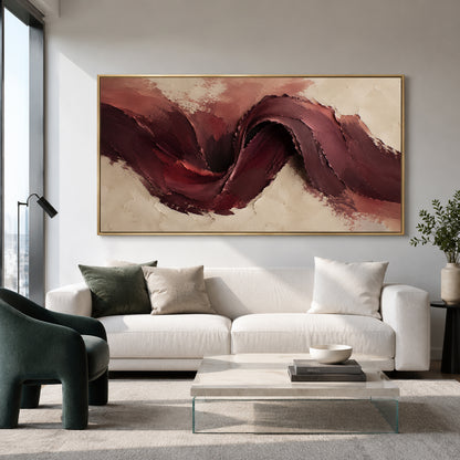 Burgundy and Beige Abstract Canvas Wall Art Painting for Living Room