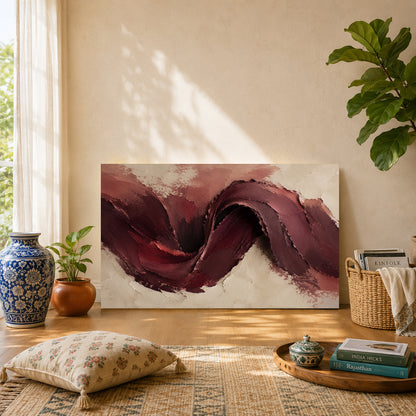 Burgundy and Beige Abstract Canvas Wall Art Painting for Living Room