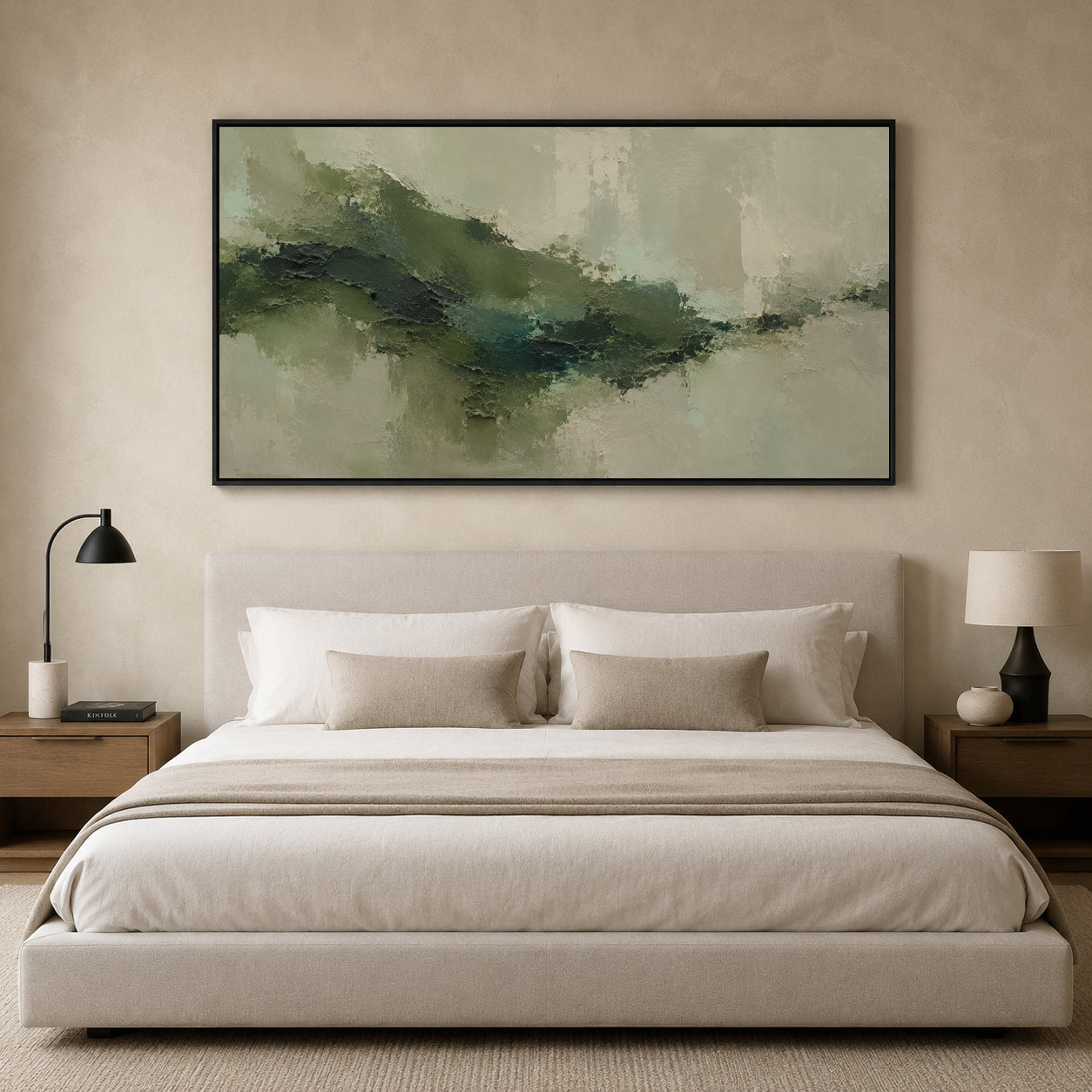 Earthy Green Textured Abstract Painting in Sage and Olive Tones