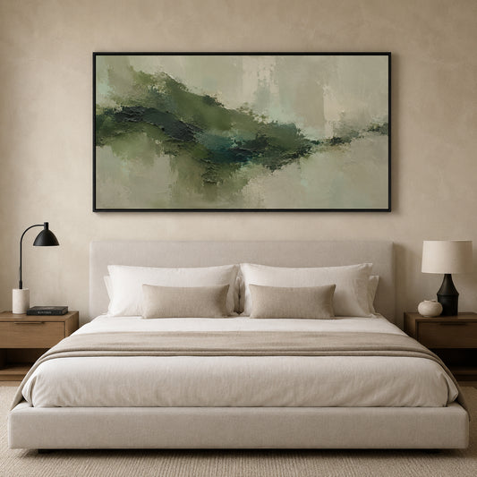 Earthy Green Textured Abstract Painting in Sage and Olive Tones