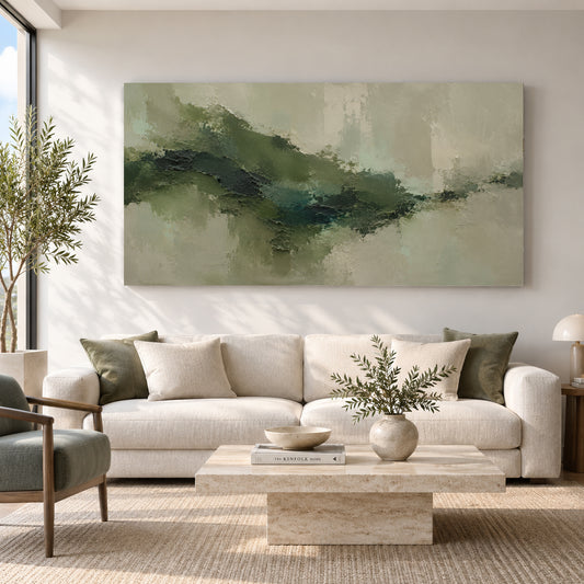Earthy Green Textured Abstract Painting in Sage and Olive Tones