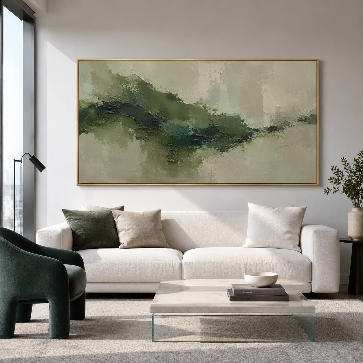 Earthy Green Textured Abstract Painting in Sage and Olive Tones