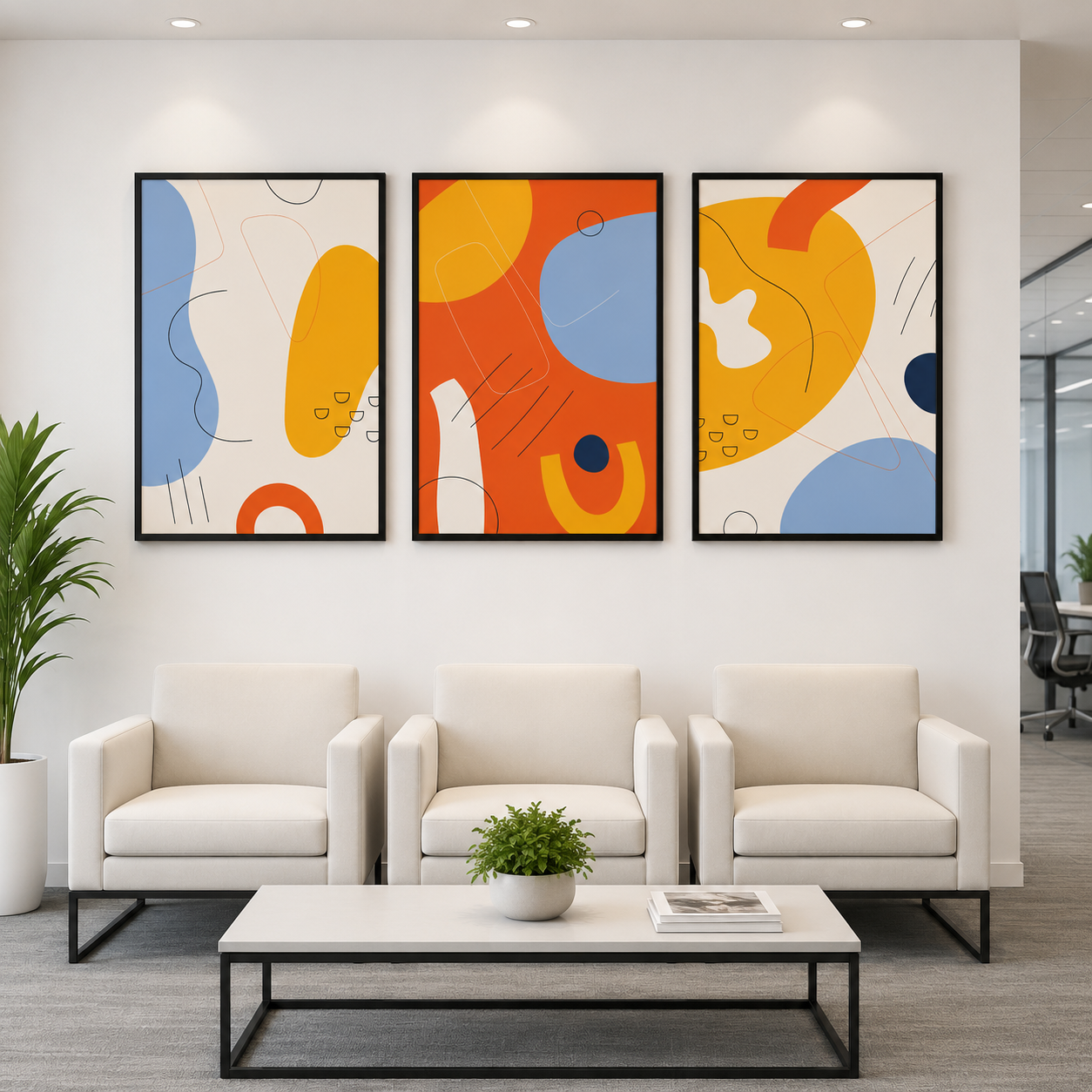Modern Botanical Abstract Canvas Wall Art Set of 3 Neutral Decor