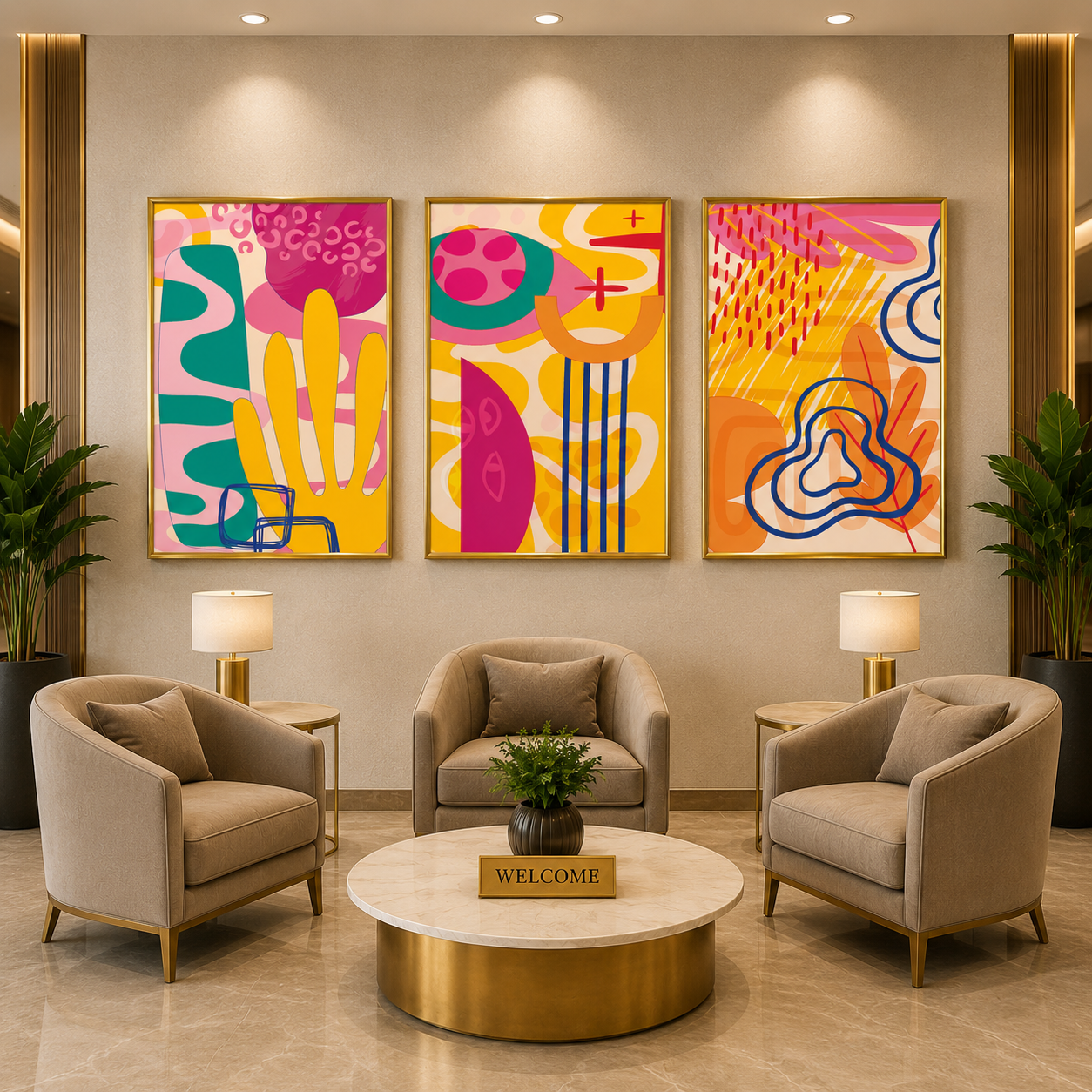 Colorful Abstract Canvas Wall Art Set of 3 Modern Pop Art Decor