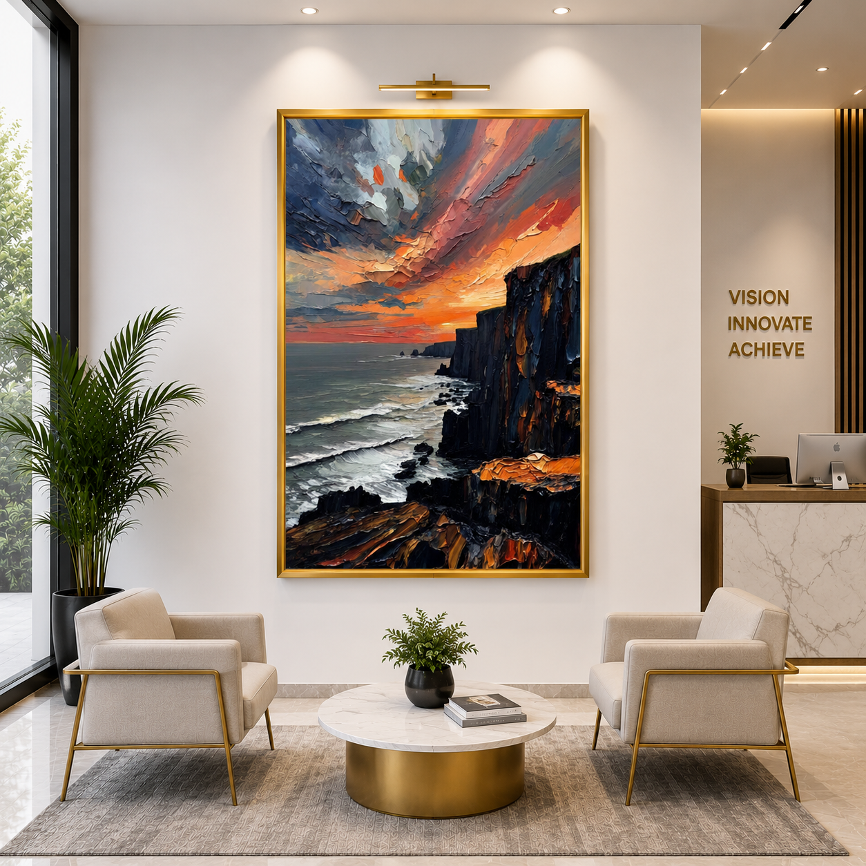 Coastal Cliff Sunset Canvas Wall Art Vertical Seascape Painting