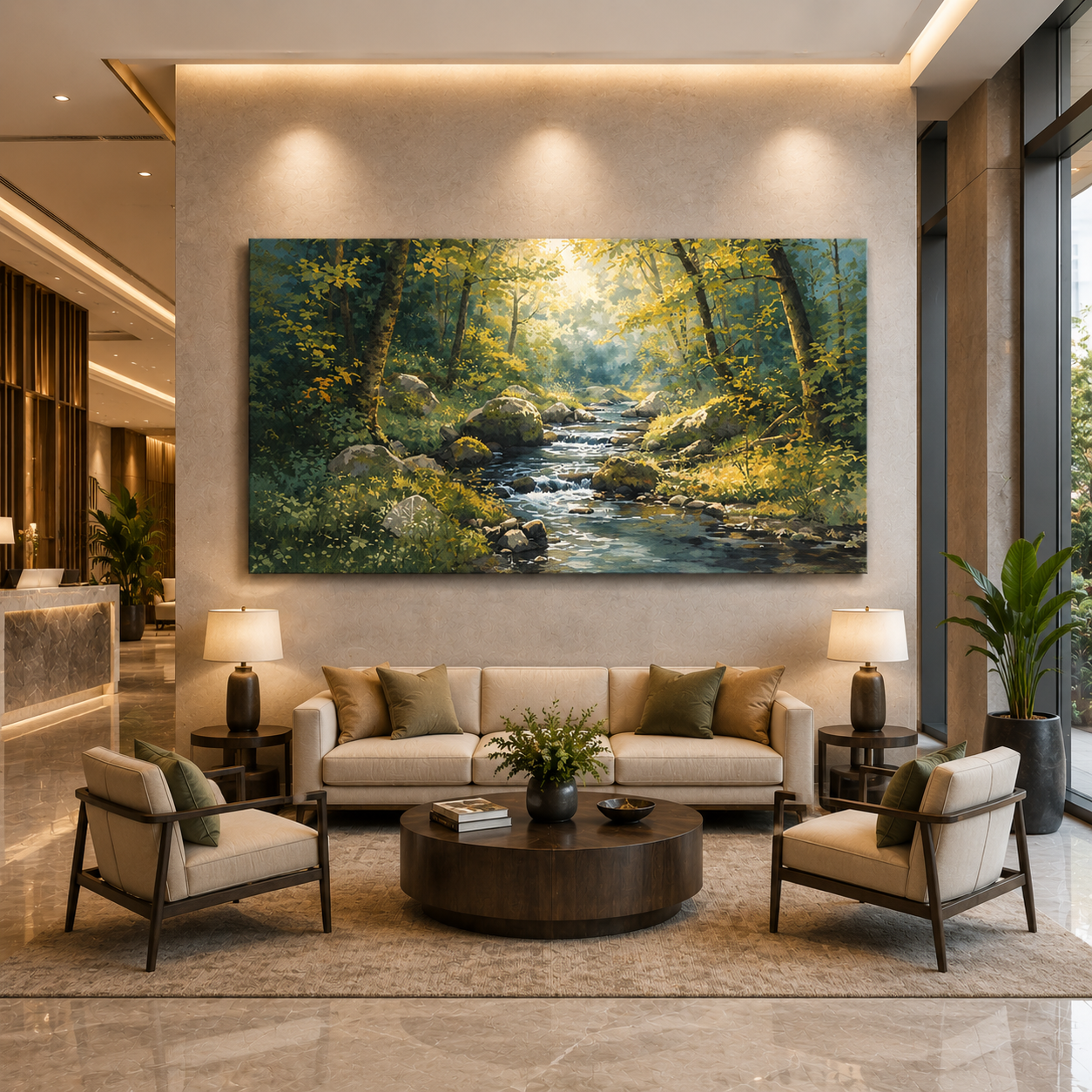 Sunlit Forest Stream Canvas Wall Art Nature Landscape Painting