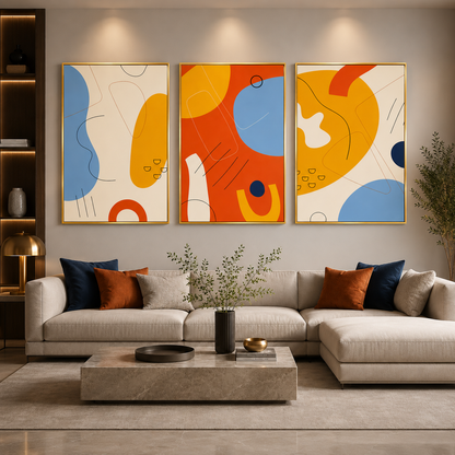 Modern Botanical Abstract Canvas Wall Art Set of 3 Neutral Decor