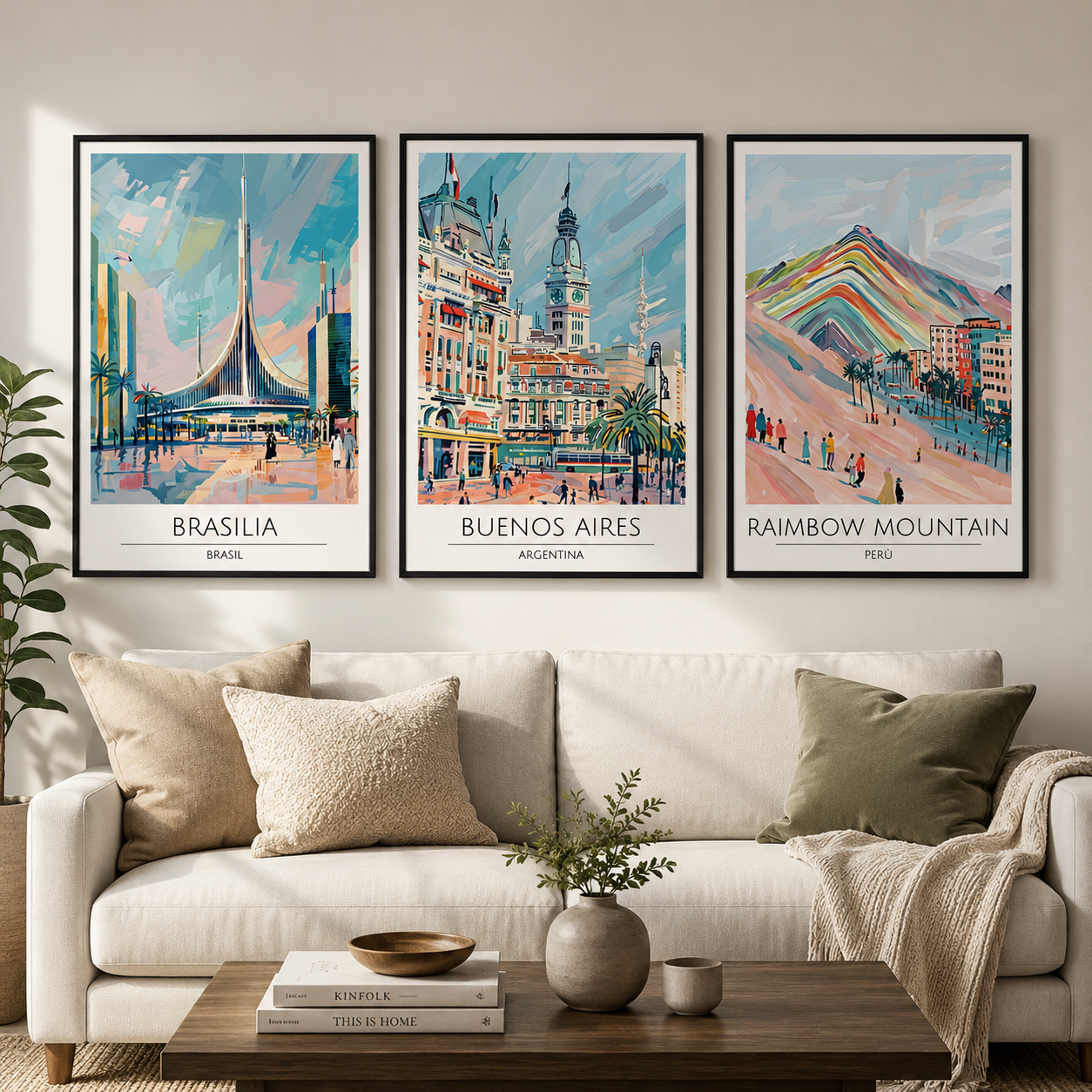 Brasilia Buenos Aires Rainbow Mountain Canvas Wall Art Set of 3