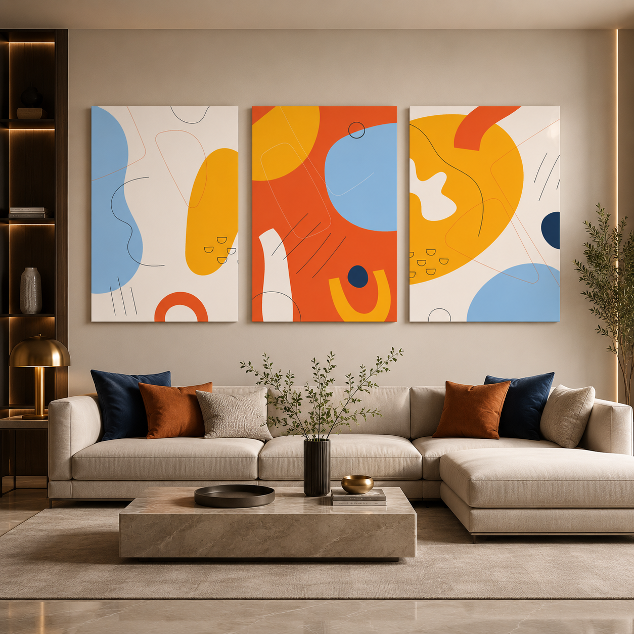 Modern Botanical Abstract Canvas Wall Art Set of 3 Neutral Decor
