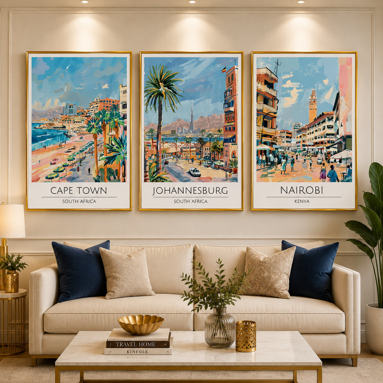 Cape Town Johannesburg Nairobi Canvas Wall Art Set of 3 Travel
