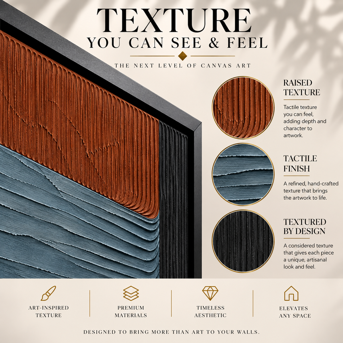 Terracotta and Slate Blue Textured Geometric Canvas Art
