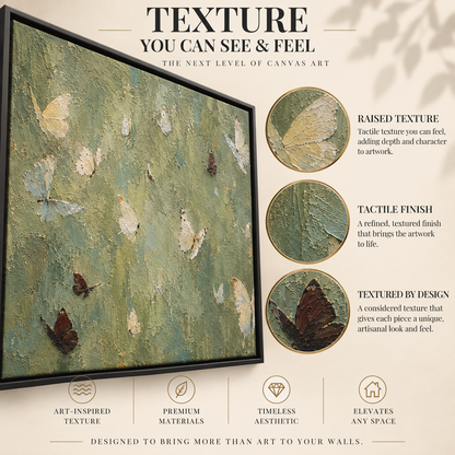 Sage Green Butterfly Textured Canvas Wall Art