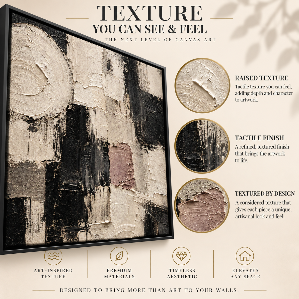 Monochrome Geometric Textured Abstract Canvas Art