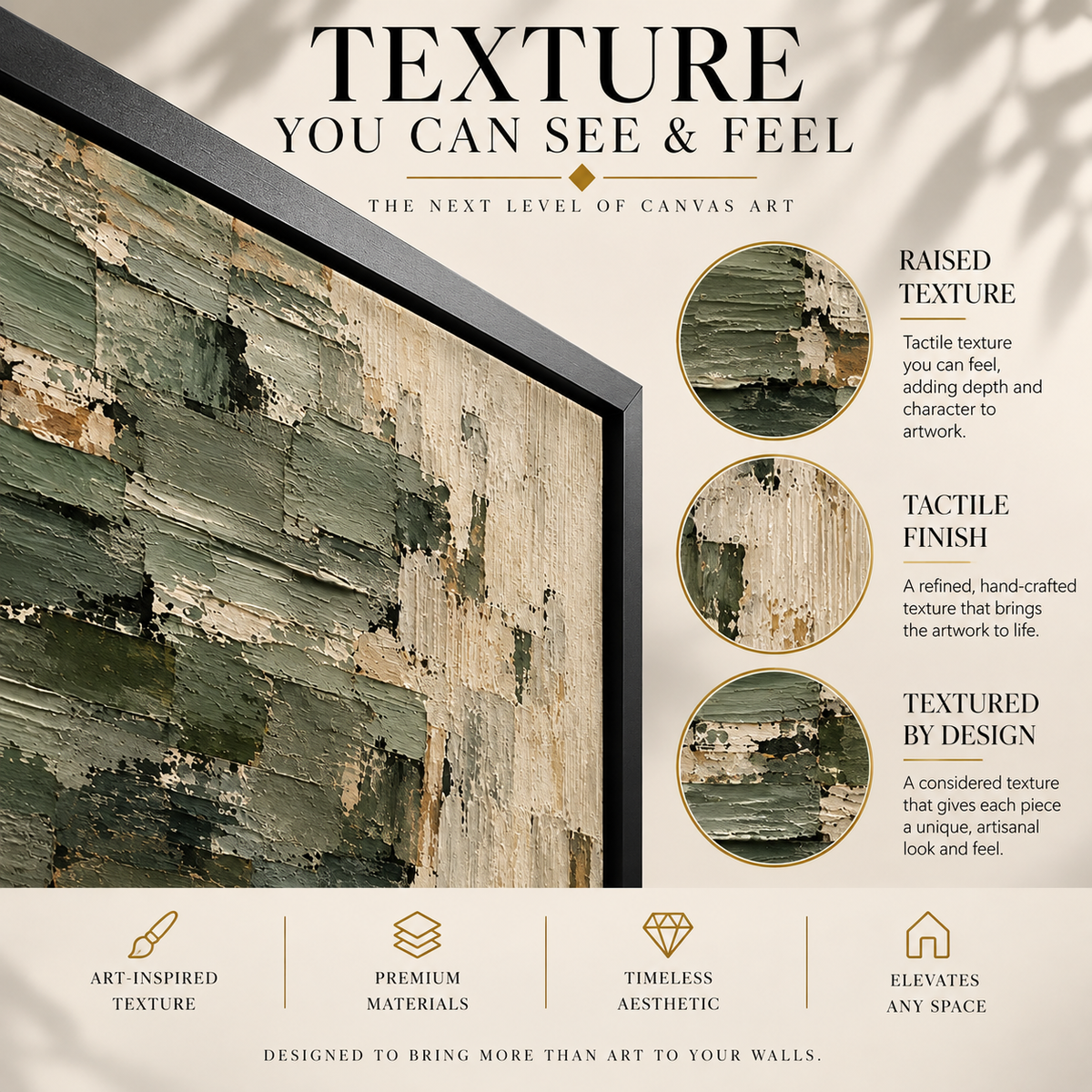 Sage Green and Ivory Textured Abstract Canvas Art
