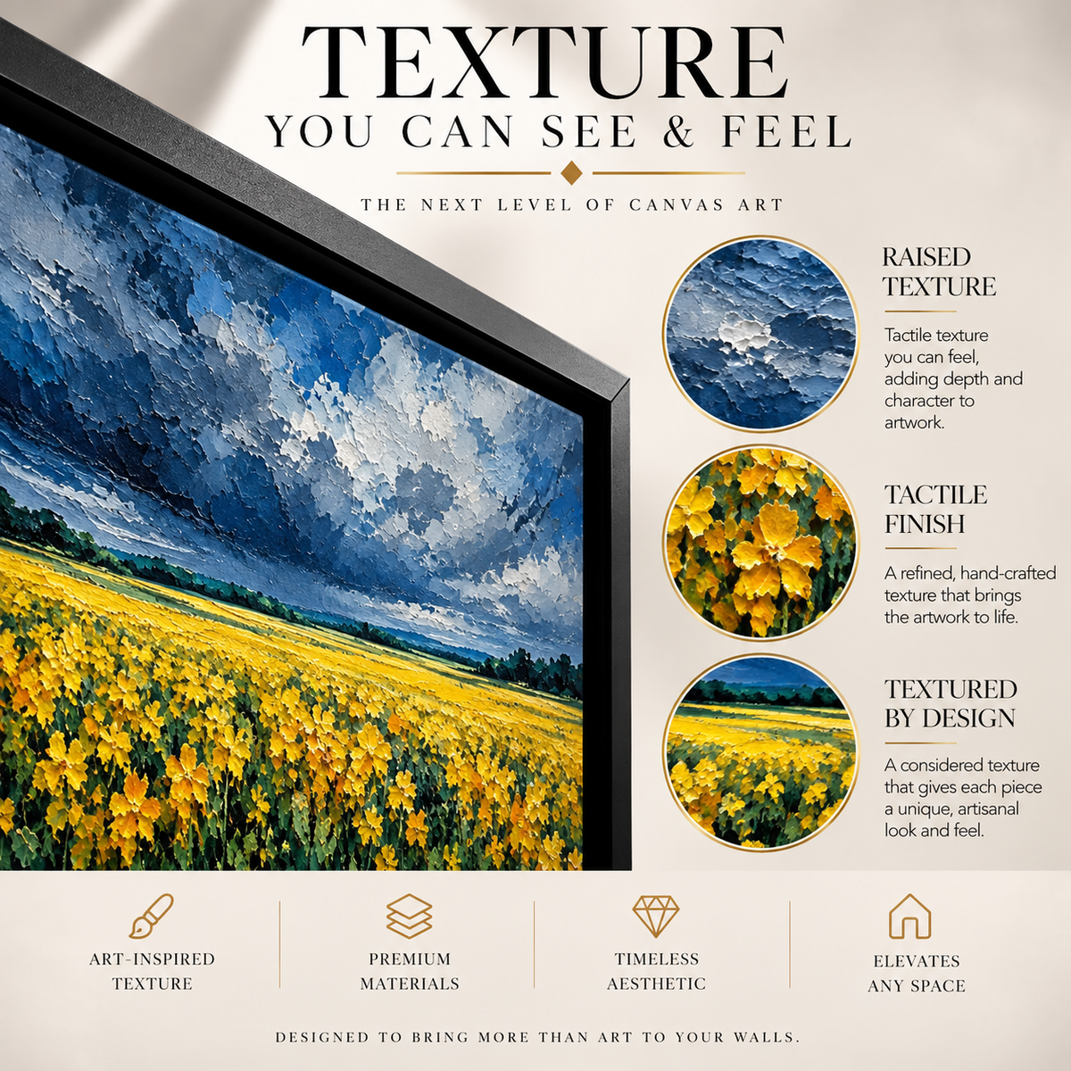 Golden Flower Field Under Dramatic Sky Panoramic Canvas Art