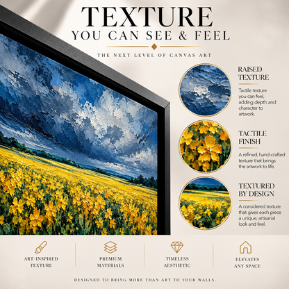 Golden Flower Field Under Dramatic Sky Panoramic Canvas Art