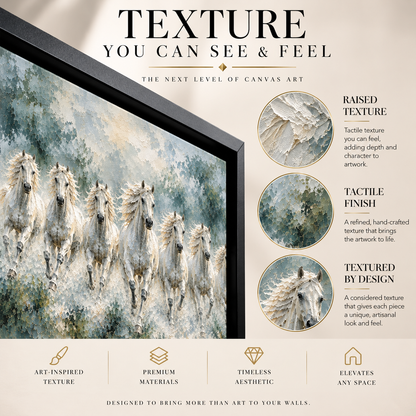 Seven Running White Horses Textured Canvas Wall Art
