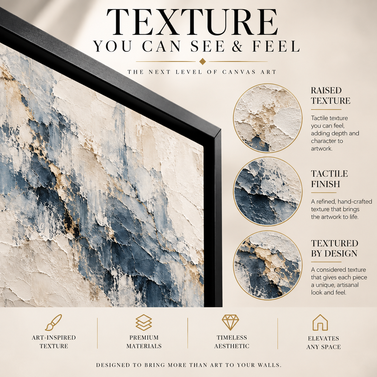Blue and Ivory Textured Abstract Panoramic Canvas Art