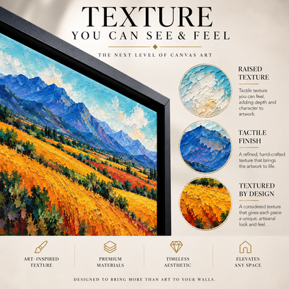 Golden Fields and Blue Mountains Landscape Canvas Art