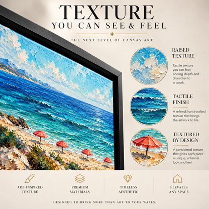 Turquoise Ocean Beach Panoramic Textured Canvas Wall Art