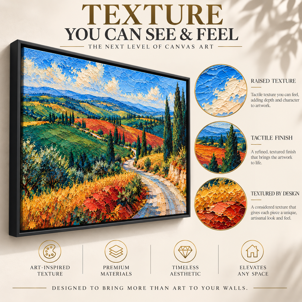 Tuscan Countryside Textured Landscape Canvas Art