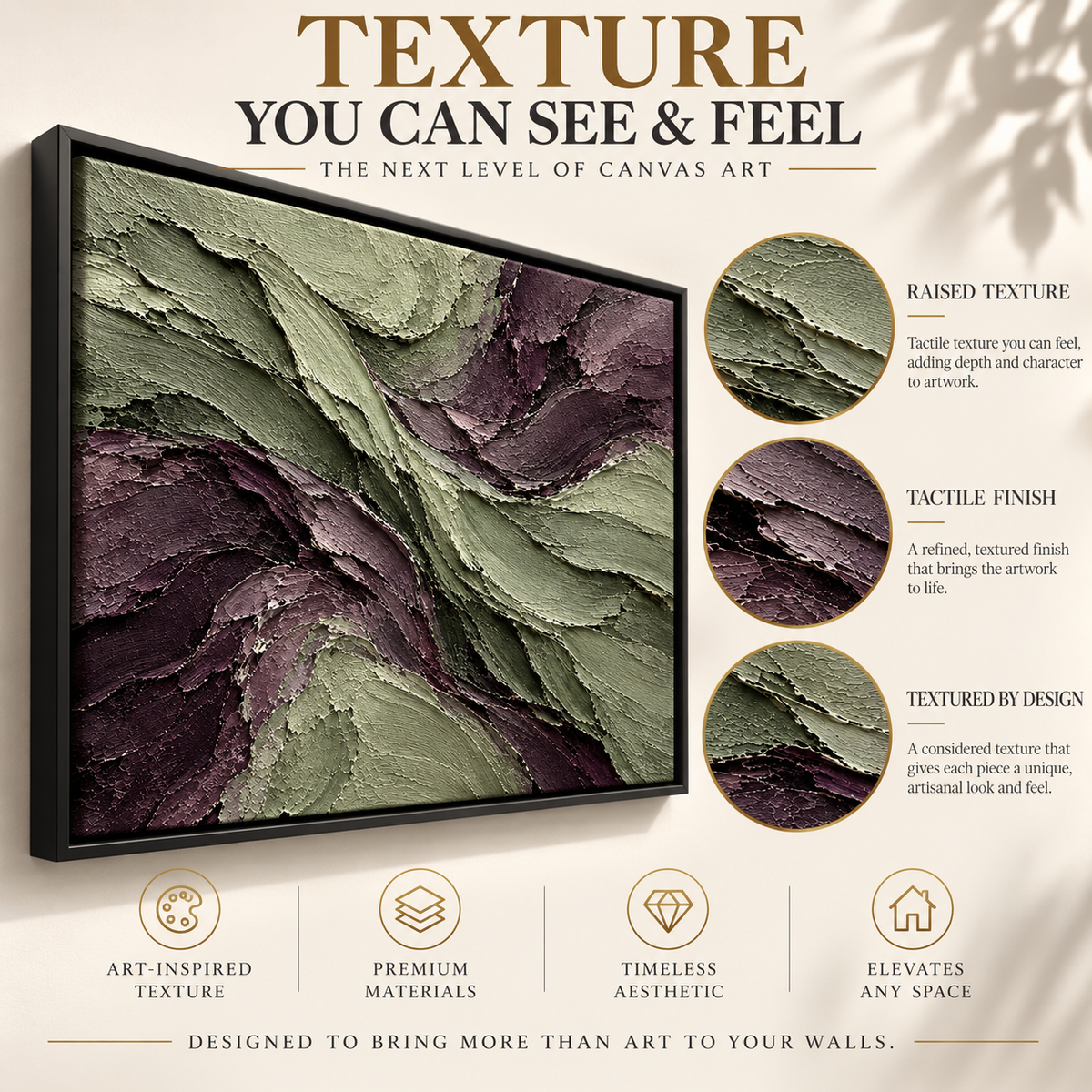 Sage and Plum Sculpted Flow Textured Abstract Canvas Art