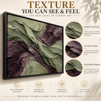 Sage and Plum Sculpted Flow Textured Abstract Canvas Art