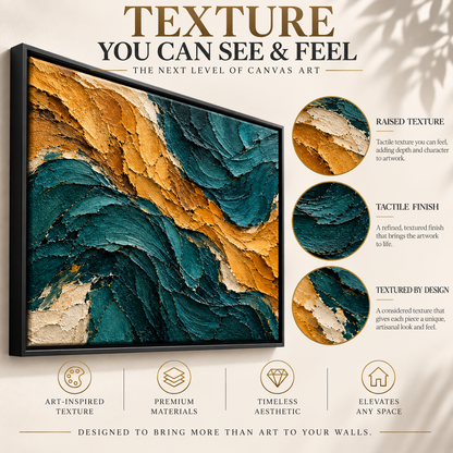 Midnight Teal and Ochre Sculpted Abstract Canvas Art