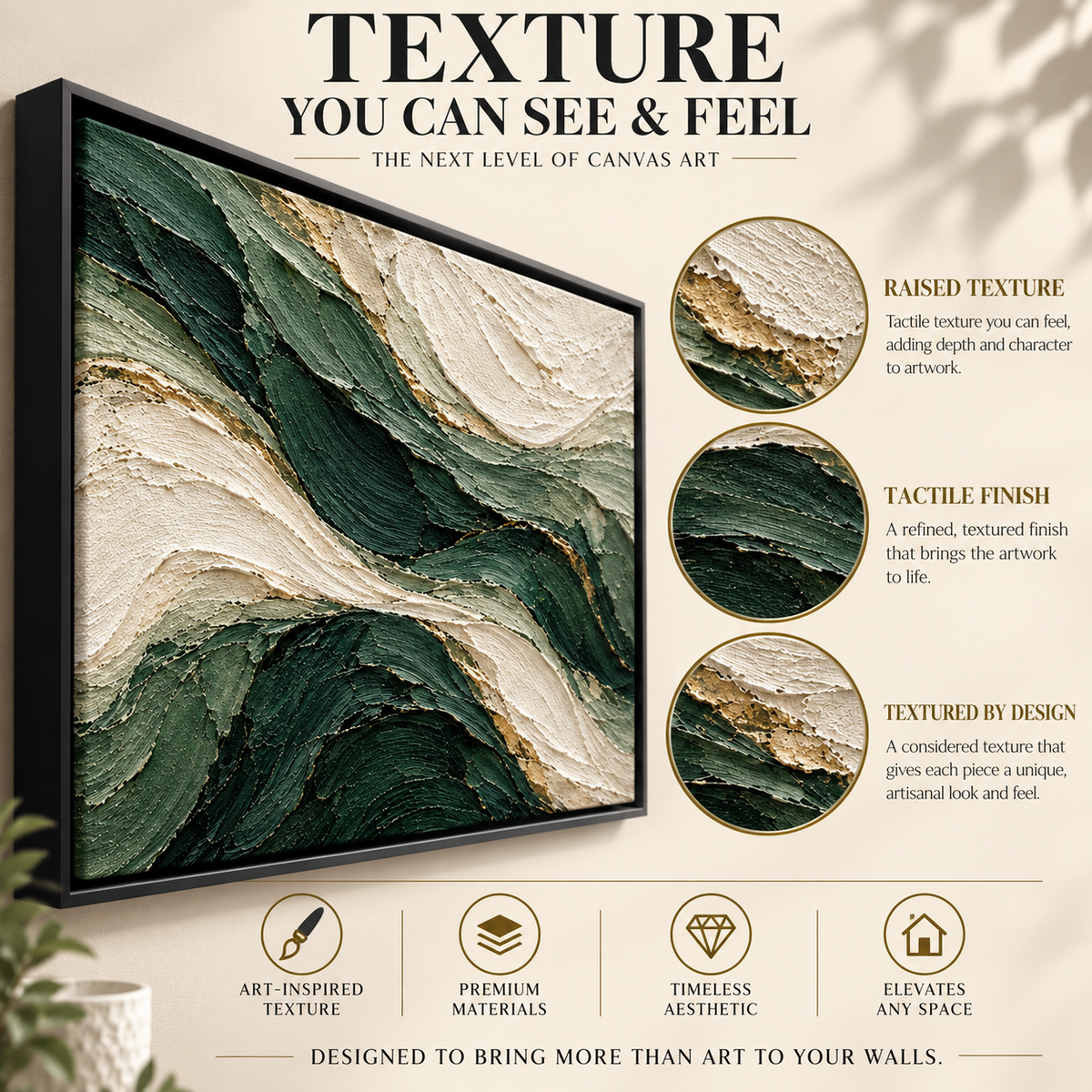 Emerald Currents Sculpted Textured Abstract Canvas Art