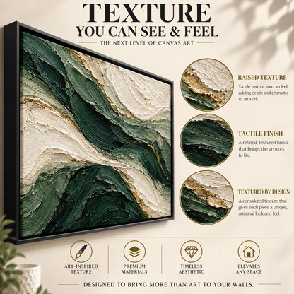 Emerald Currents Sculpted Textured Abstract Canvas Art