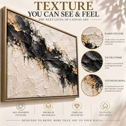 Black Ivory Gold Textured Abstract Canvas Art