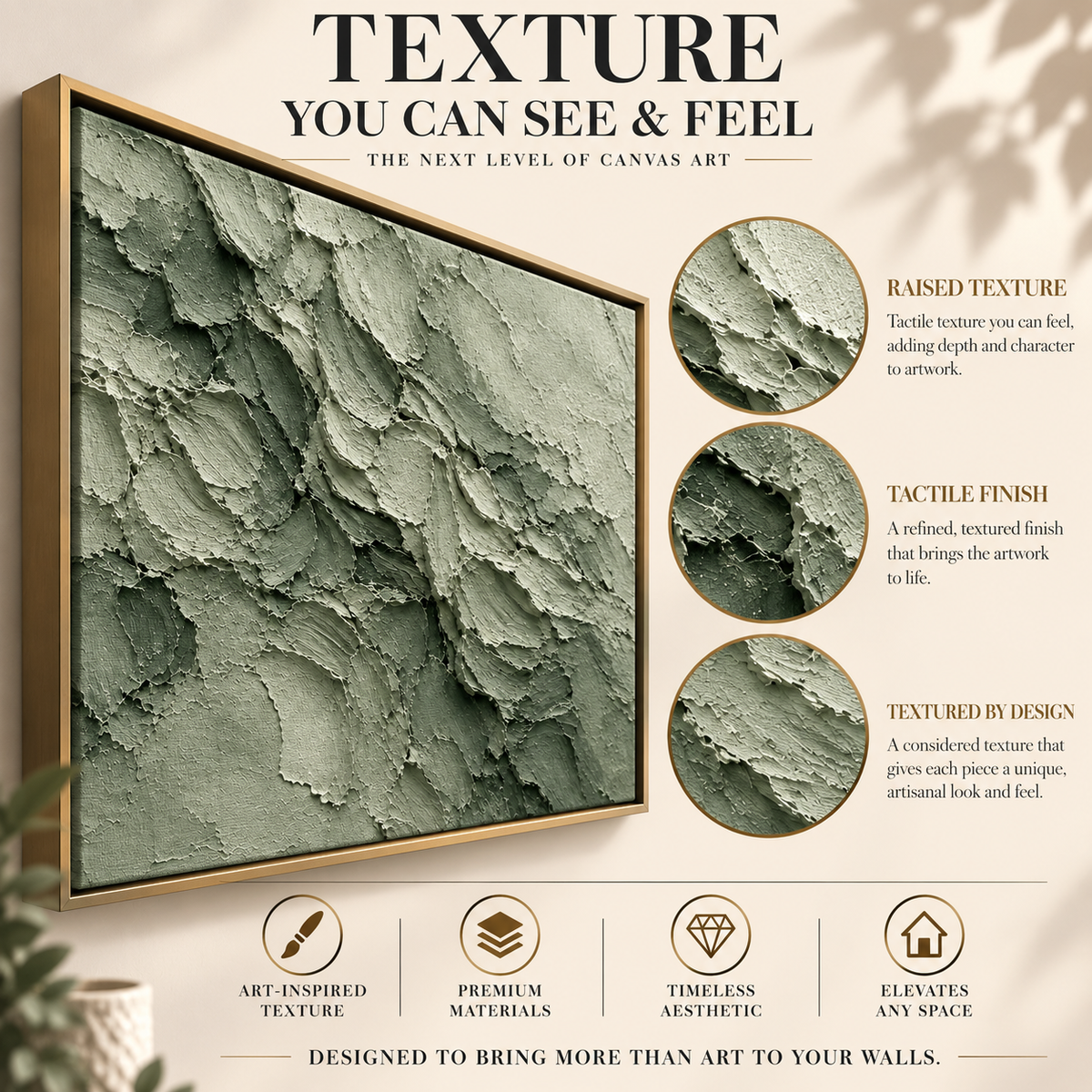 Sage Green Monochrome Textured Abstract Canvas Art