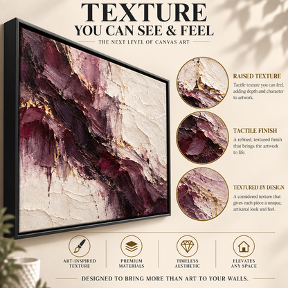 Burgundy Ivory Fracture Textured Abstract Canvas Art