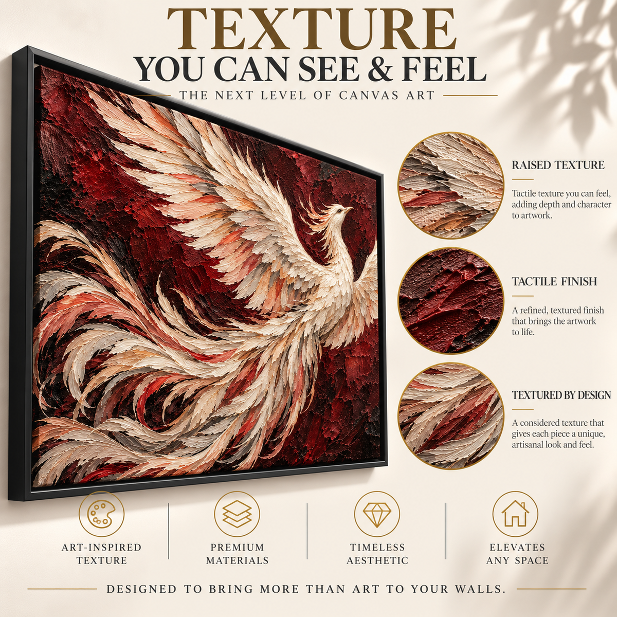 Crimson Phoenix Textured Bird Canvas Art