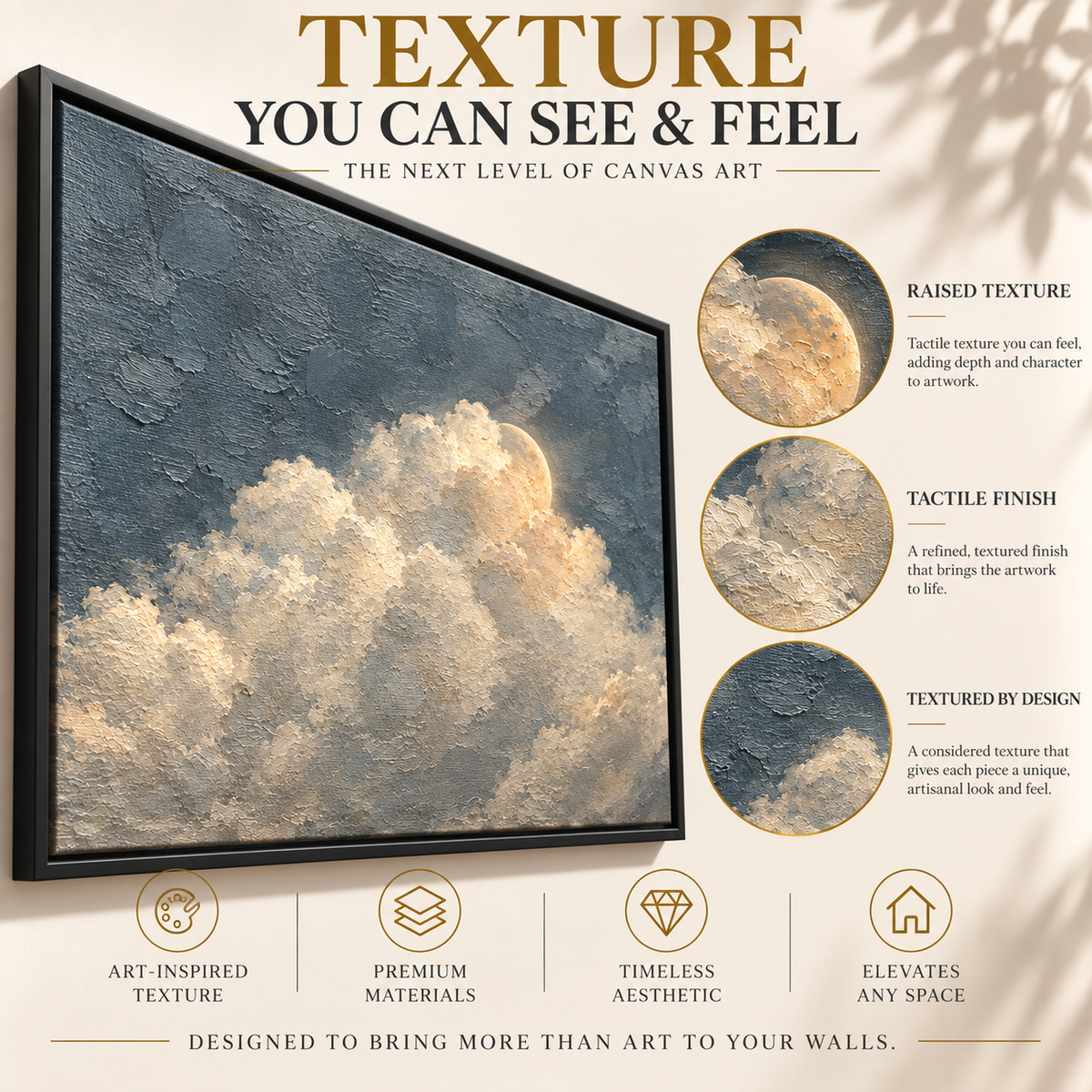 Moonlit Clouds Textured Celestial Canvas Art