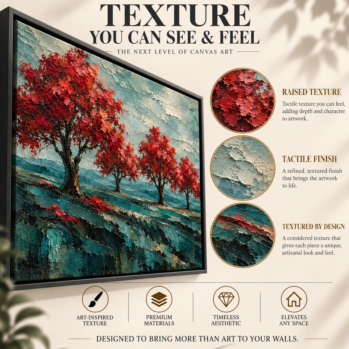 Crimson Grove Textured Landscape Canvas Art