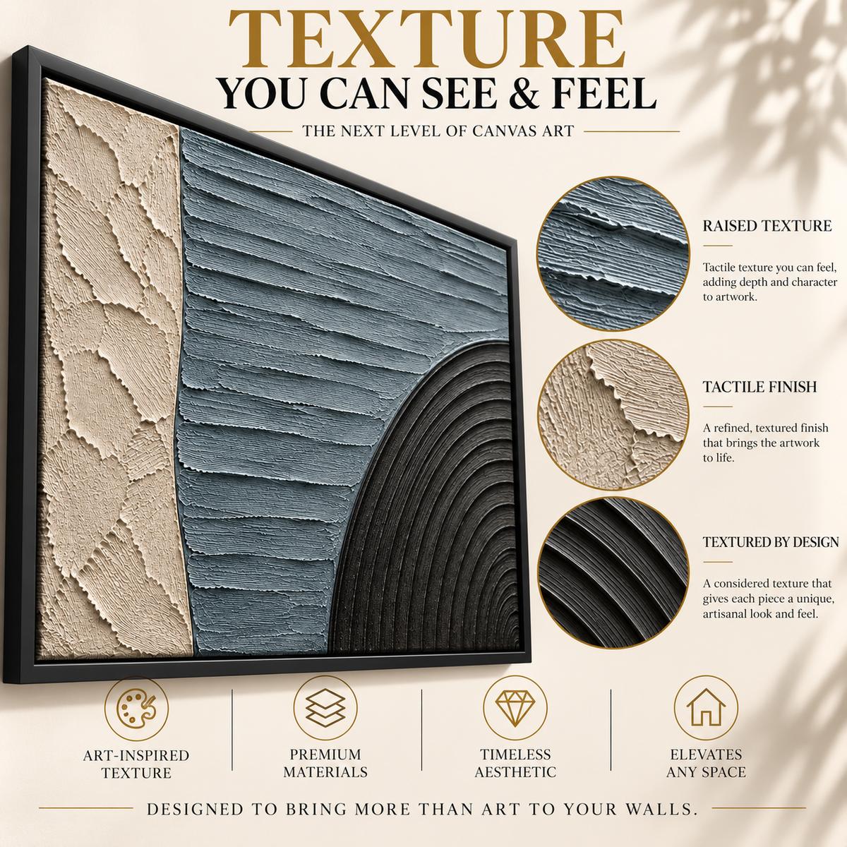 Slate Blue and Black Geometric Textured Canvas Art