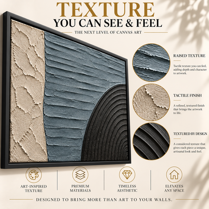 Slate Blue and Black Geometric Textured Canvas Art