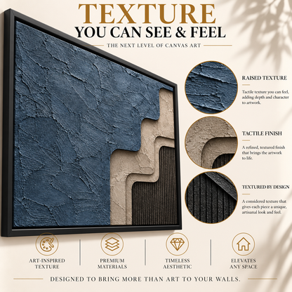 Layered Blue and Taupe Geometric Textured Canvas Art