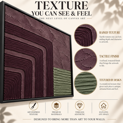 Burgundy and Sage Sculptural Geometric Textured Canvas Art