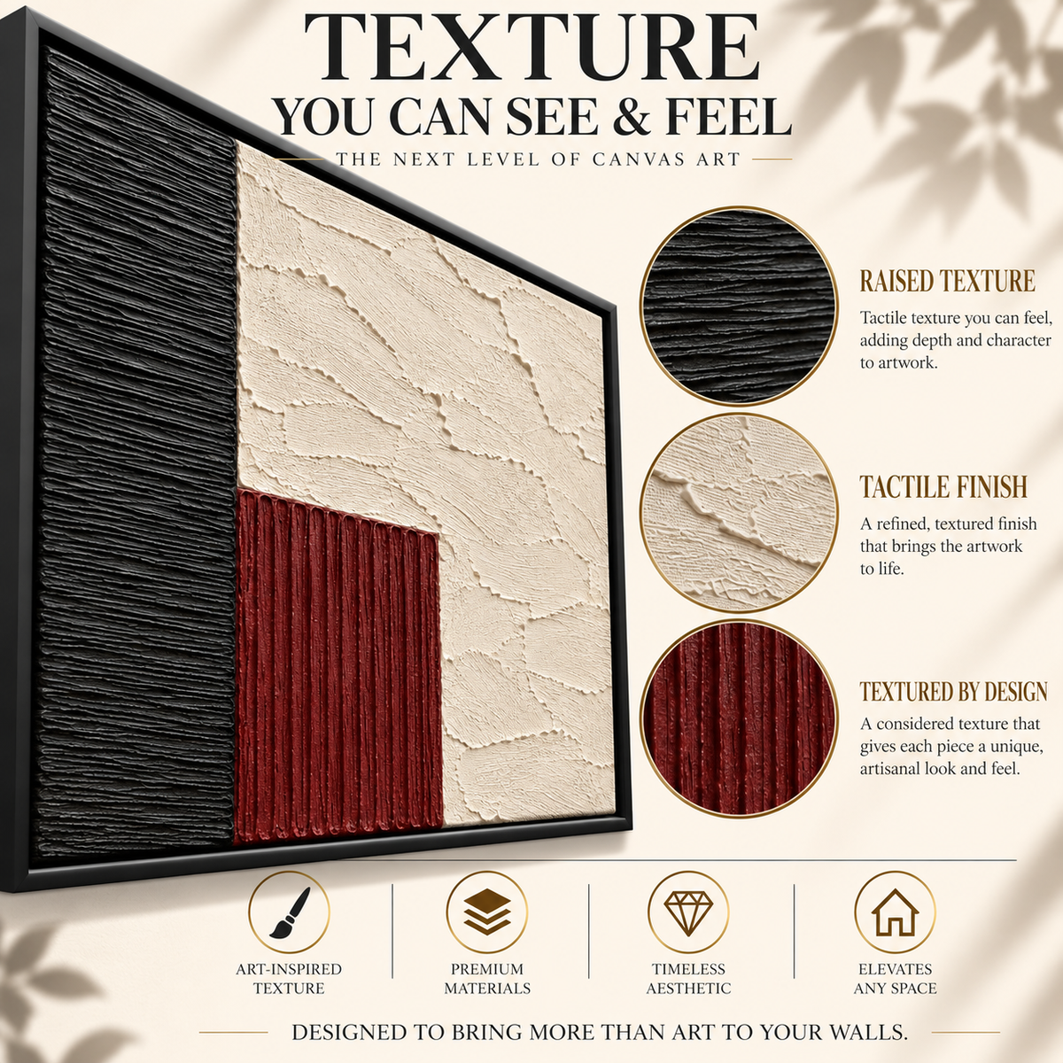 Black Arc and Ivory Sculptural Textured Canvas Art